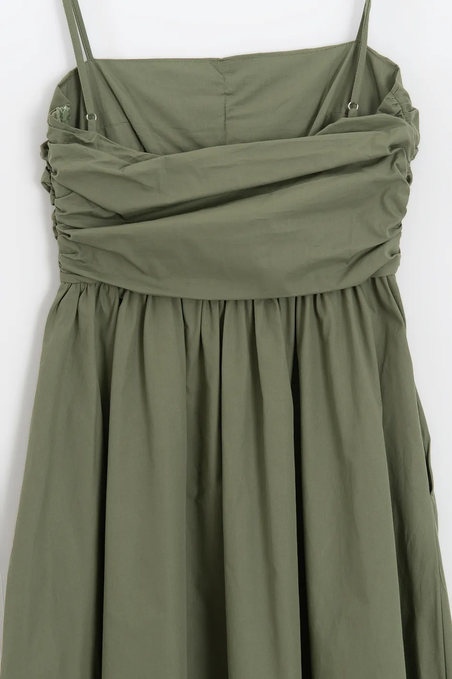 Bayan Haki Drapeli Askılı % 100 Cotton Midi Elbise