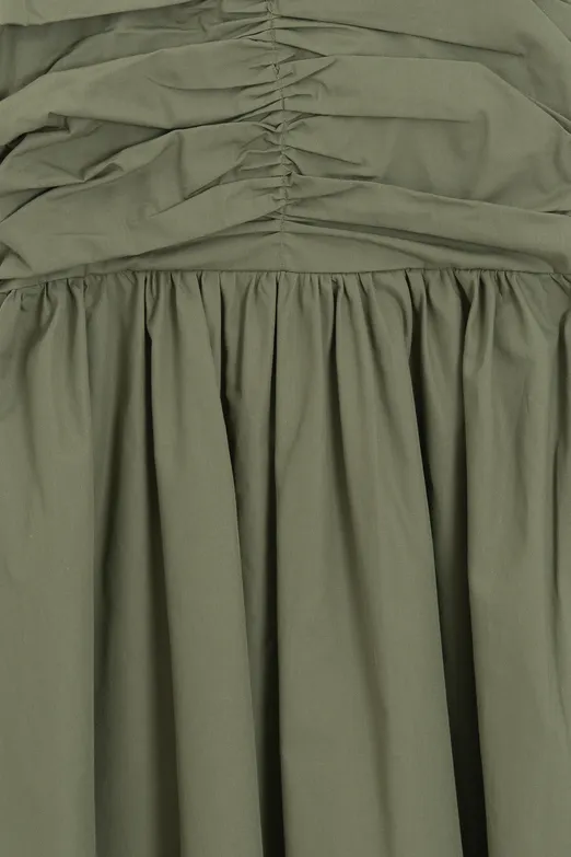 Bayan Haki Drapeli Askılı % 100 Cotton Midi Elbise - BSL