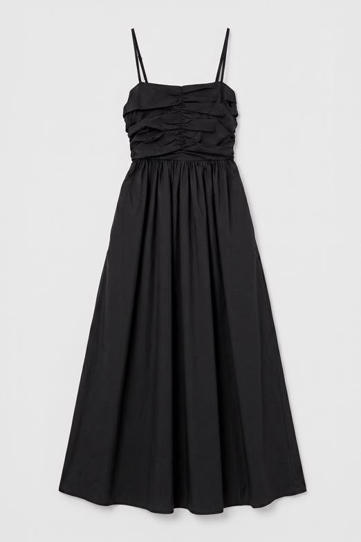Drapeli Askılı % 100 Cotton Midi Elbise
