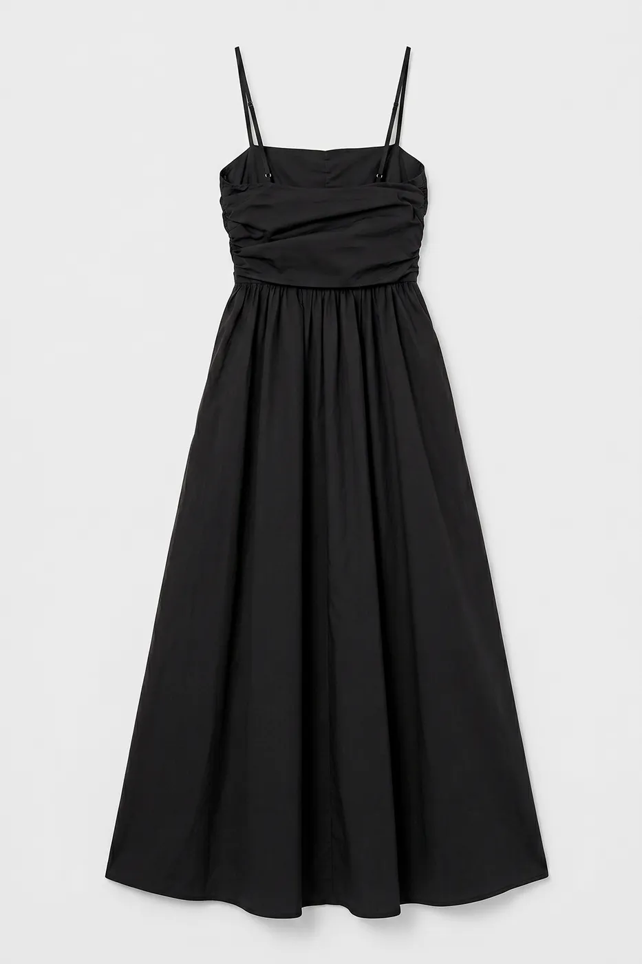 Bayan Siyah Drapeli Askılı % 100 Cotton Midi Elbise