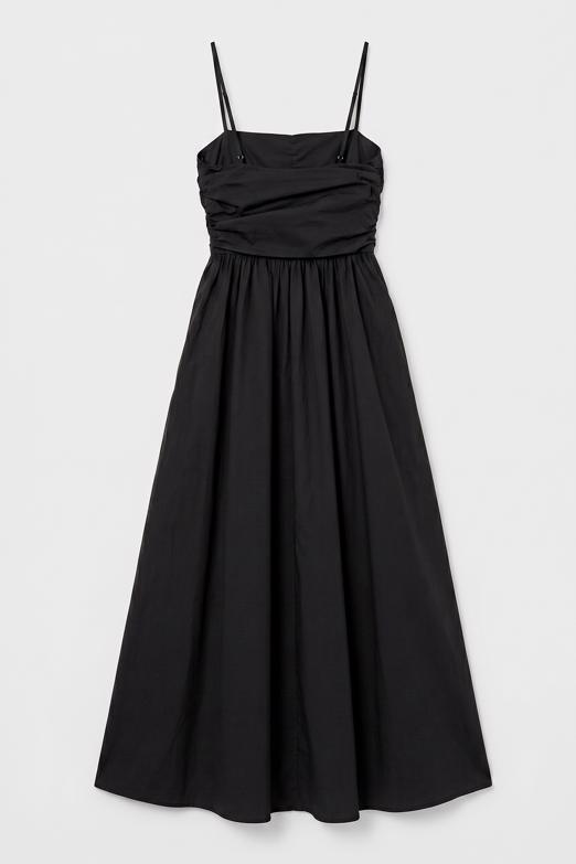Drapeli Askılı % 100 Cotton Midi Elbise