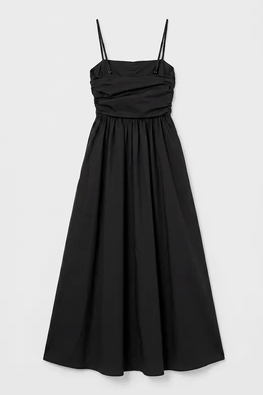Bayan Siyah Drapeli Askılı % 100 Cotton Midi Elbise - BSL