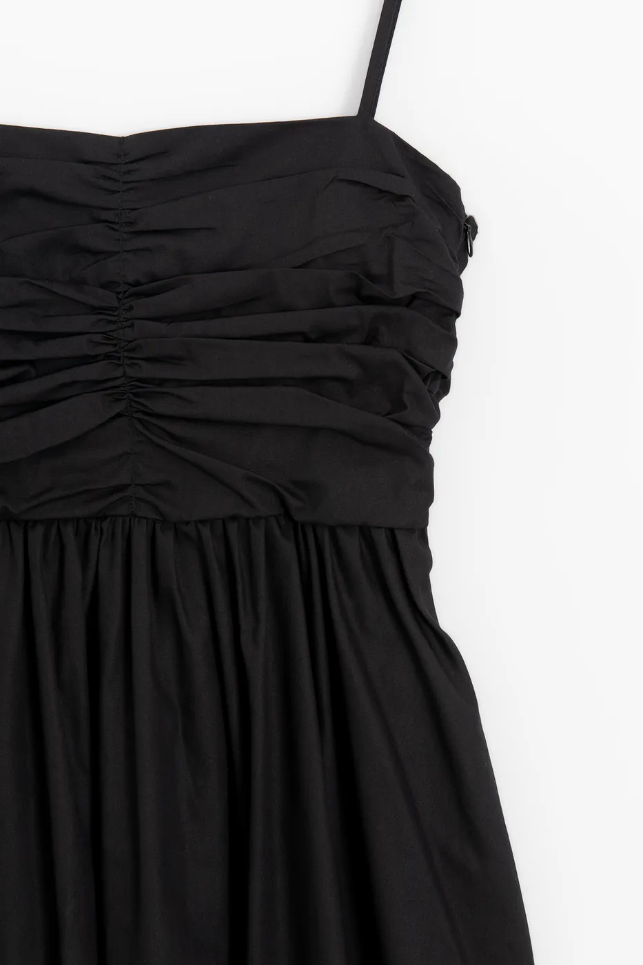 Bayan Siyah Drapeli Askılı % 100 Cotton Midi Elbise