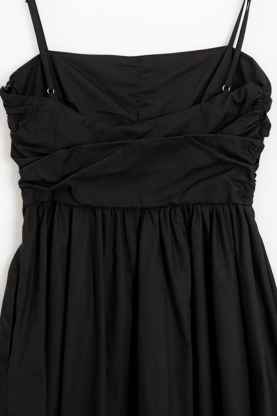 Bayan Siyah Drapeli Askılı % 100 Cotton Midi Elbise