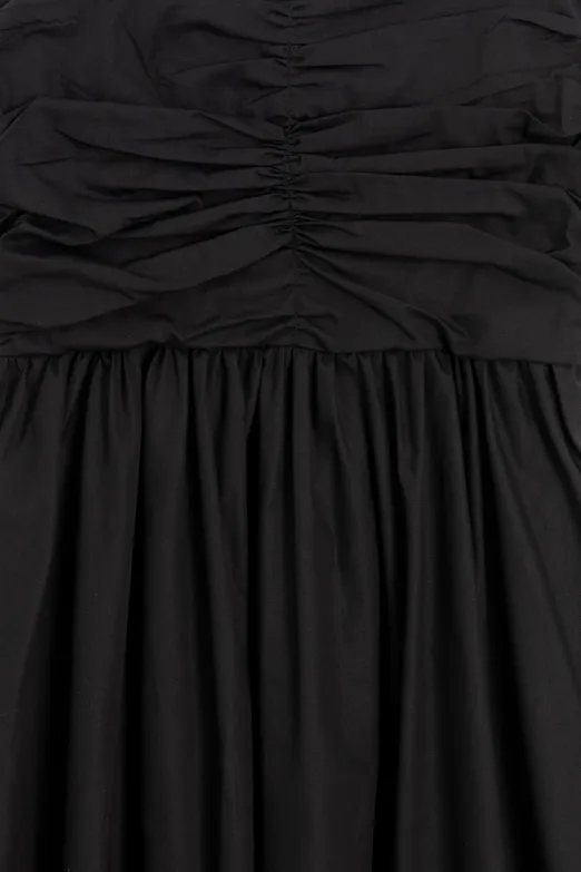 Bayan Siyah Drapeli Askılı % 100 Cotton Midi Elbise - BSL