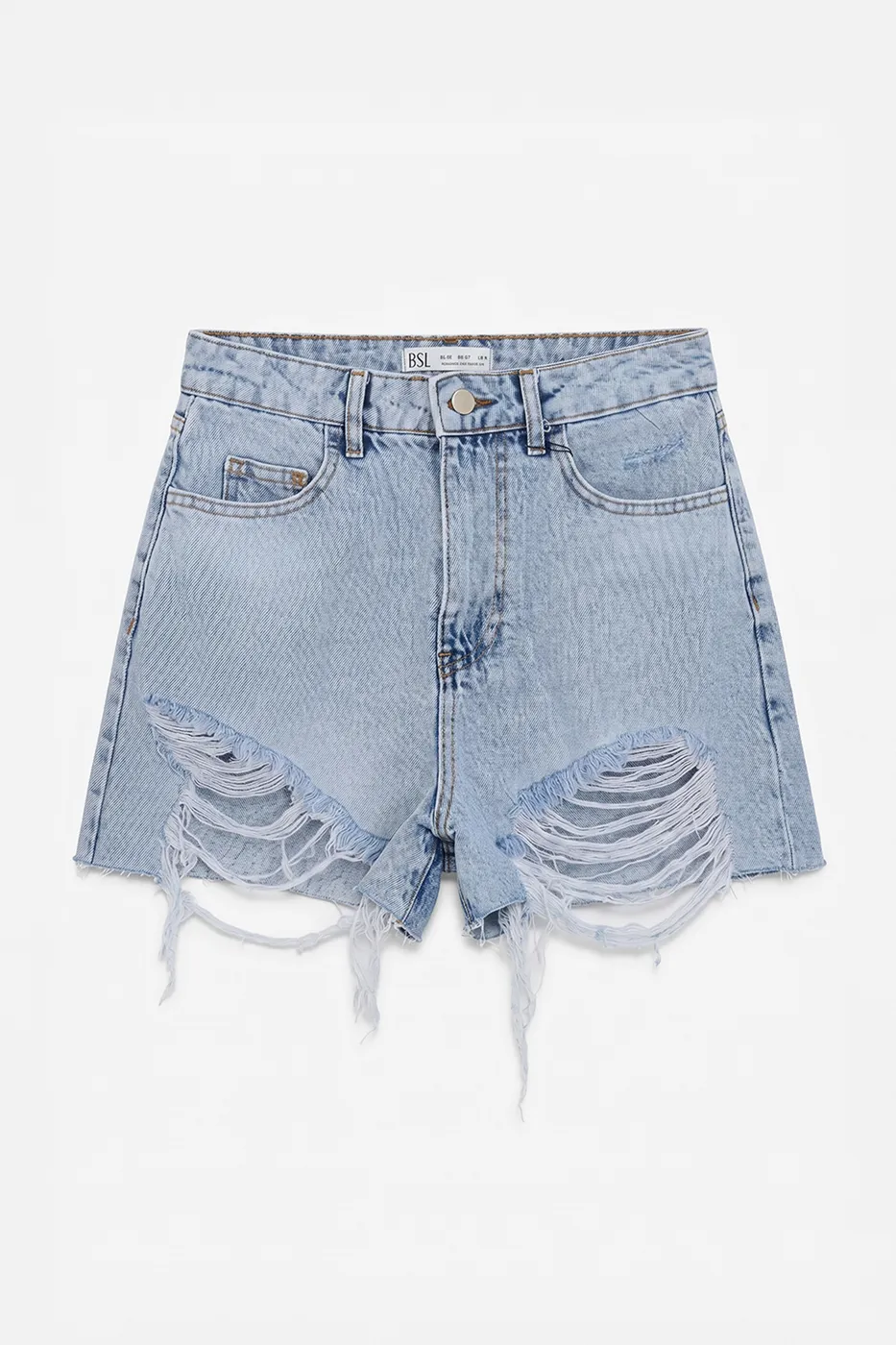 Bayan Mavi Yıpratmalı Mini Denim Şort