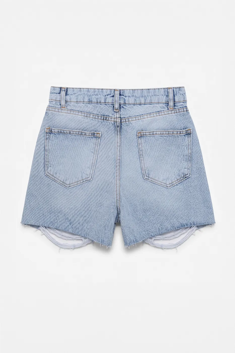 Bayan Mavi Yıpratmalı Mini Denim Şort