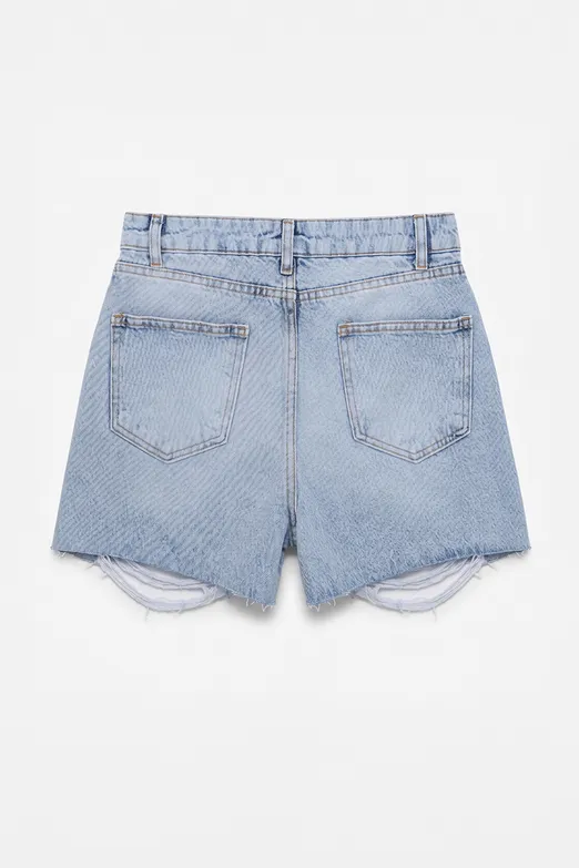 Bayan Mavi Yıpratmalı Mini Denim Şort - BSL