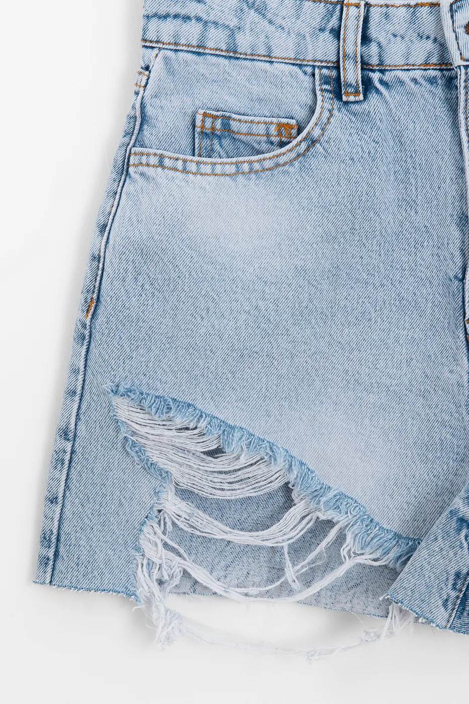 Bayan Mavi Yıpratmalı Mini Denim Şort