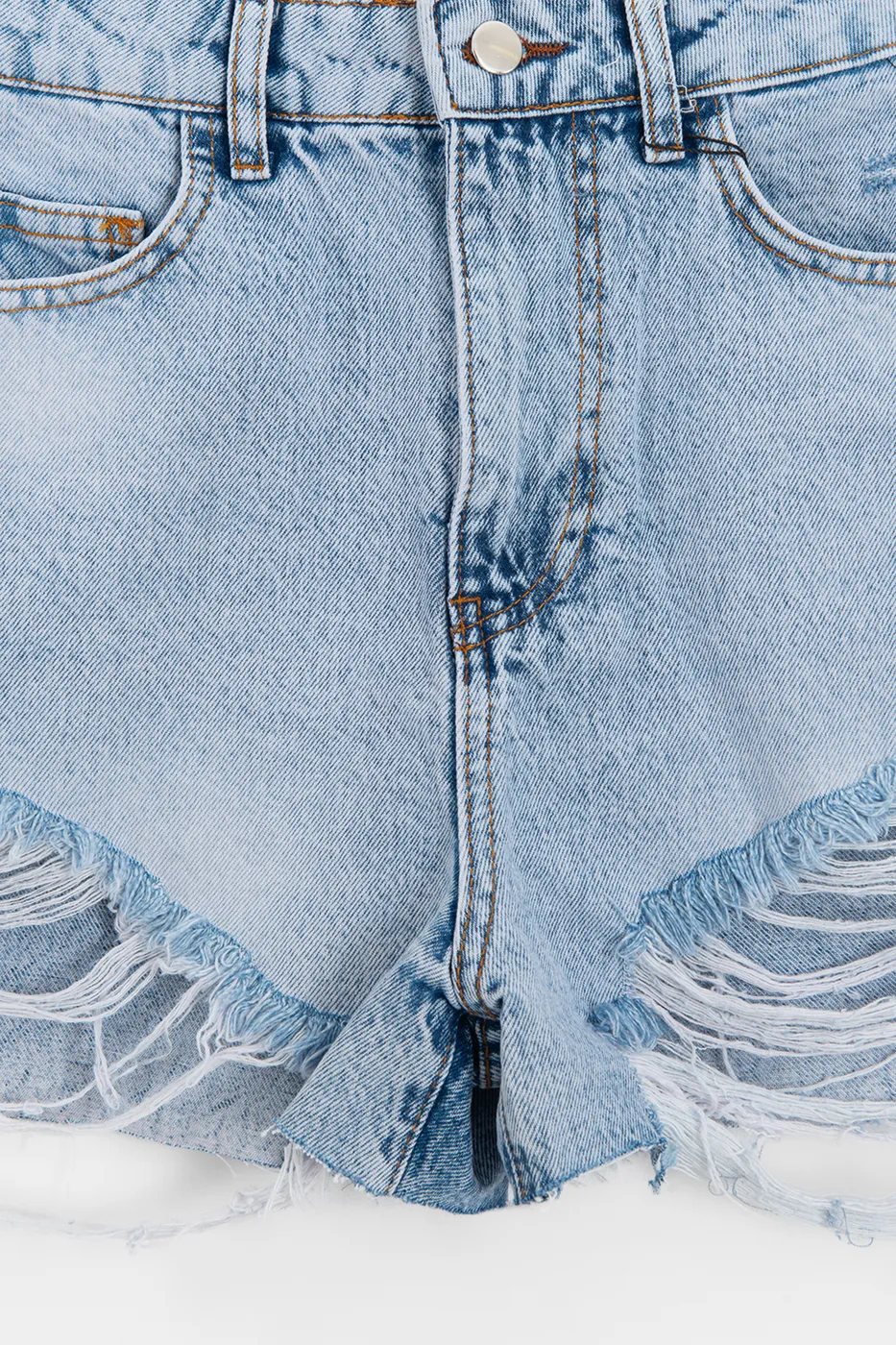 Bayan Mavi Yıpratmalı Mini Denim Şort