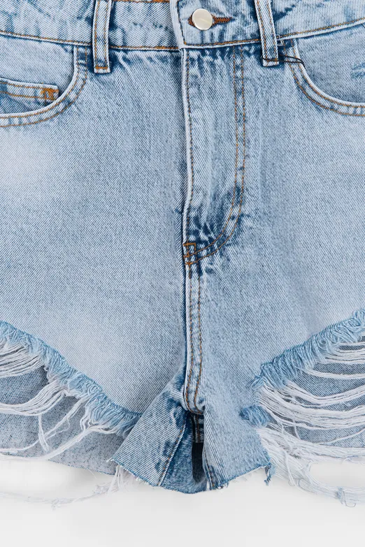 Bayan Mavi Yıpratmalı Mini Denim Şort - BSL