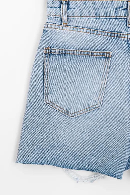 Bayan Mavi Yıpratmalı Mini Denim Şort - BSL