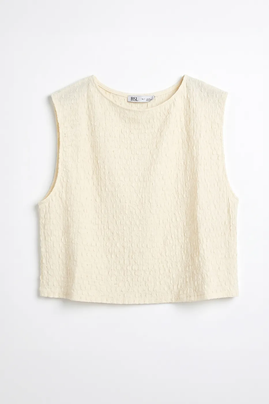 Bayan Ekru Dokulu Crop Bluz