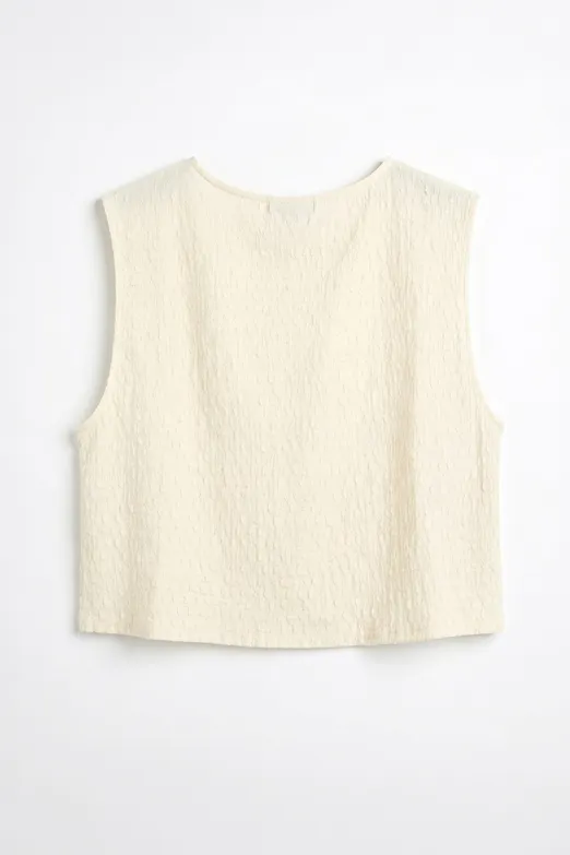 Bayan Ekru Dokulu Crop Bluz - BSL