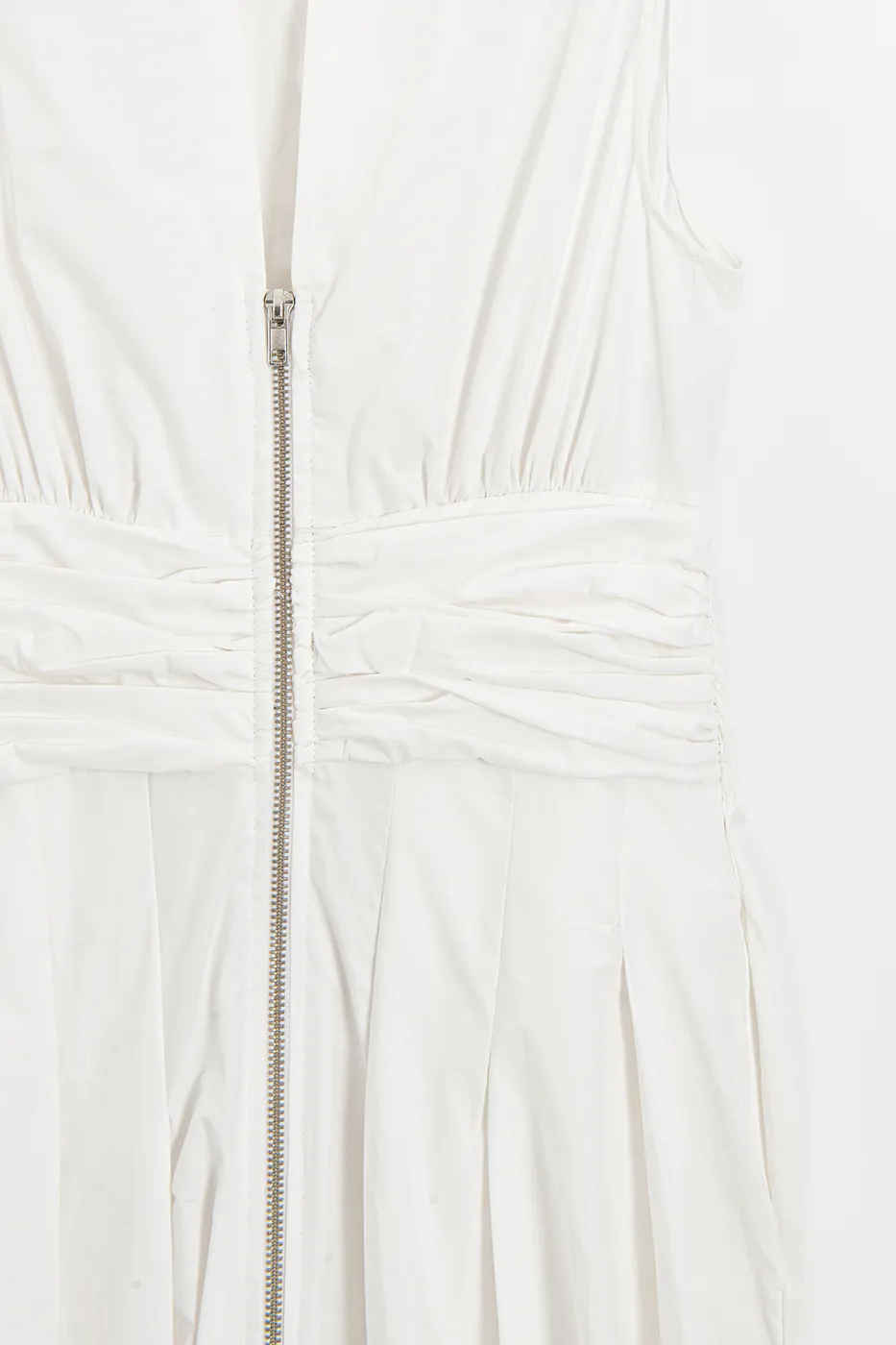 Bayan Beyaz Piliseli Cotton Midi Elbise