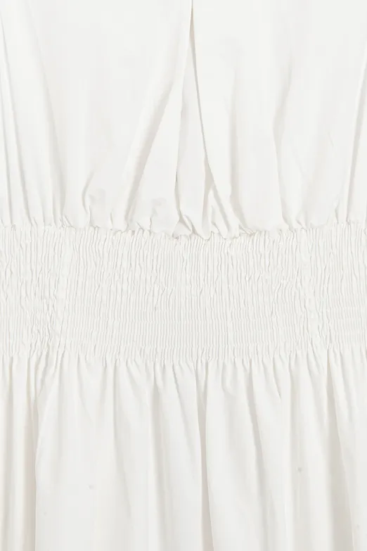 Bayan Beyaz Piliseli Cotton Midi Elbise - BSL