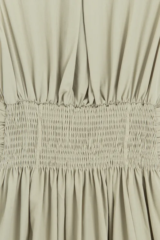 Bayan Yeşil Piliseli Cotton Midi Elbise - BSL