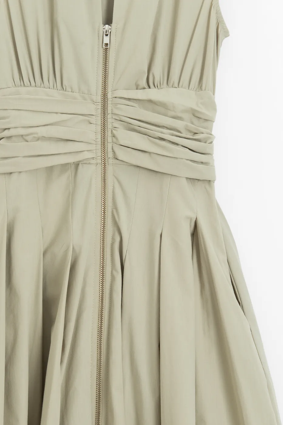 Bayan Yeşil Piliseli Cotton Midi Elbise