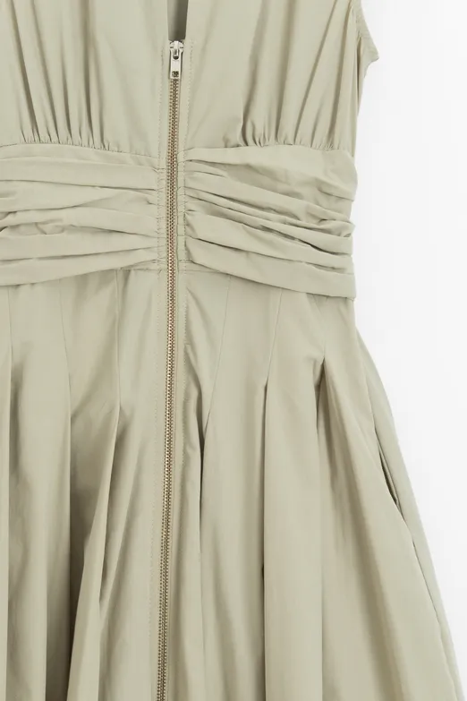 Bayan Yeşil Piliseli Cotton Midi Elbise - BSL