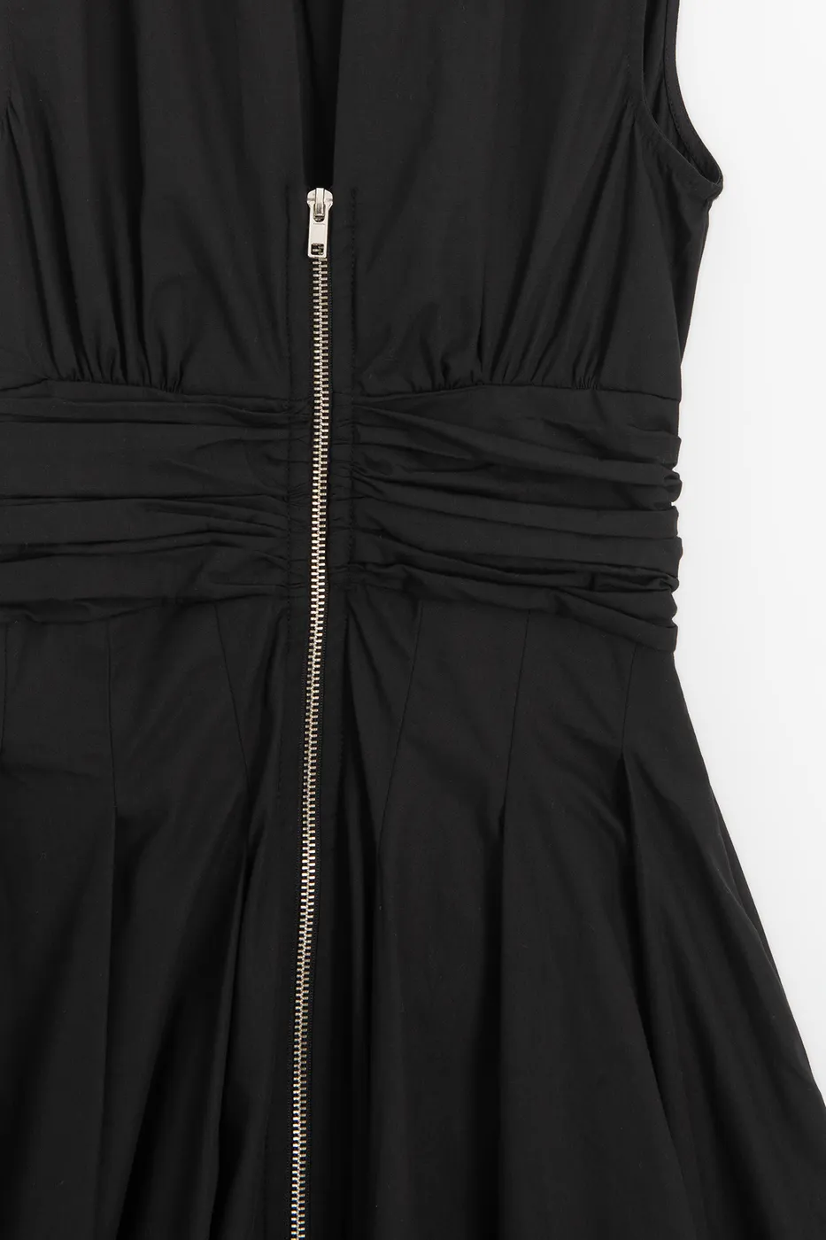 Bayan Siyah Piliseli Cotton Midi Elbise