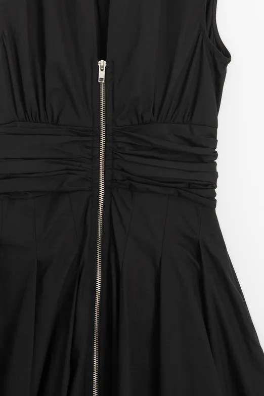 Bayan Siyah Piliseli Cotton Midi Elbise - BSL