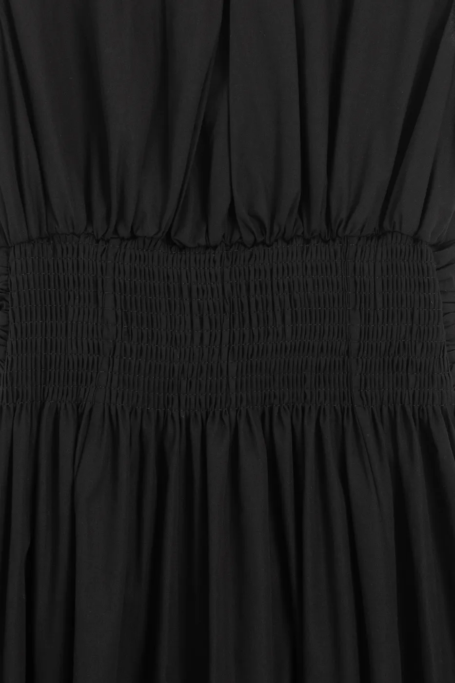 Bayan Siyah Piliseli Cotton Midi Elbise