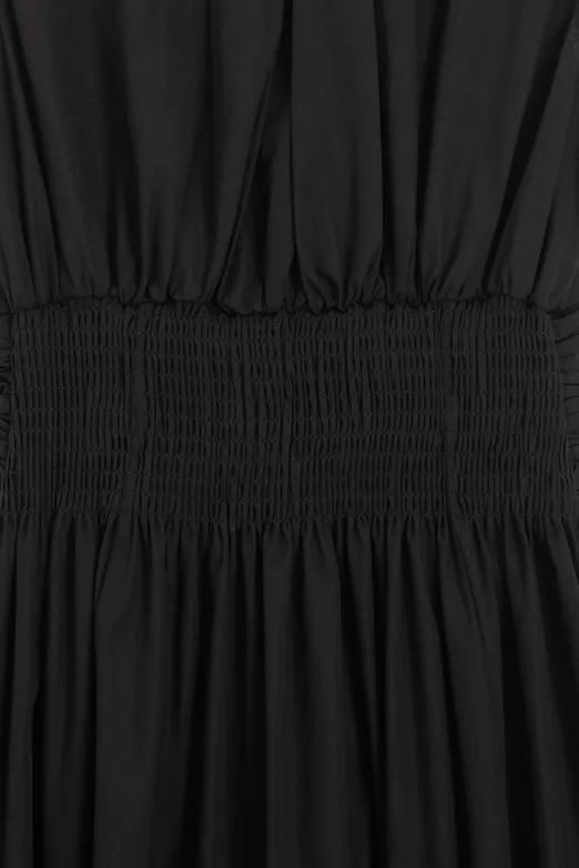 Bayan Siyah Piliseli Cotton Midi Elbise - BSL