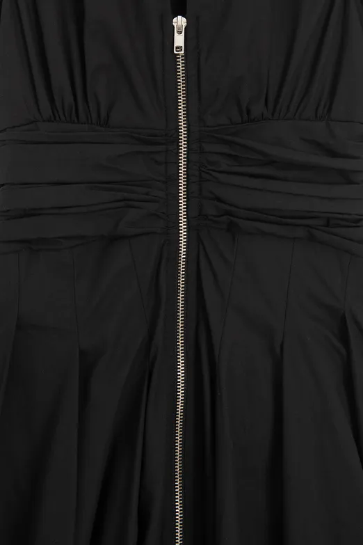 Bayan Siyah Piliseli Cotton Midi Elbise - BSL