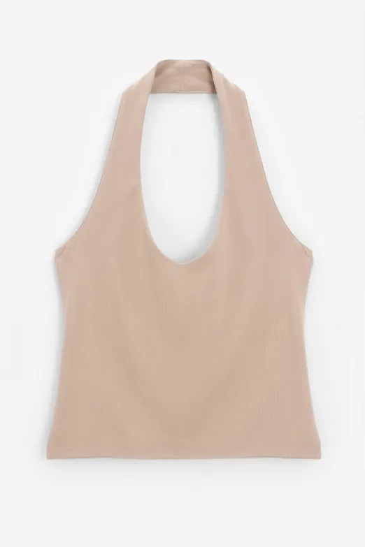 Bayan Bej Boyundan Bağlı Crop Top - BSL