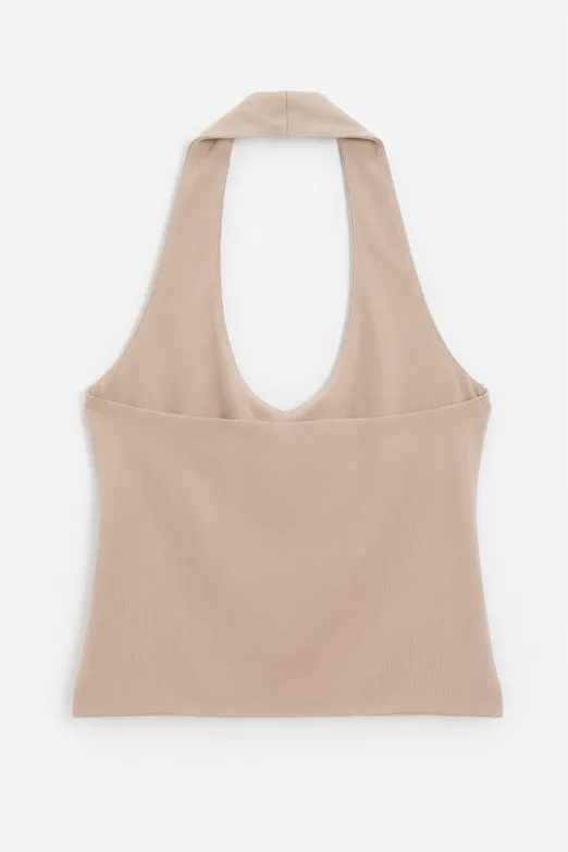 Bayan Bej Boyundan Bağlı Crop Top - BSL