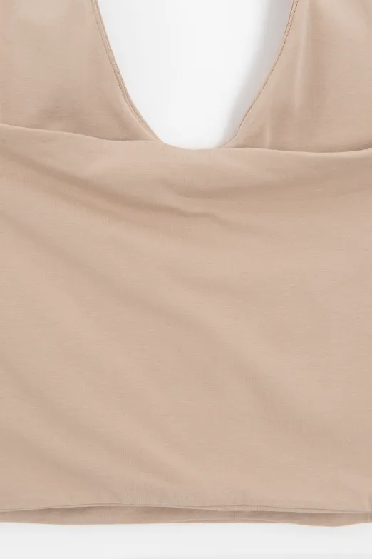 Bayan Bej Boyundan Bağlı Crop Top - BSL