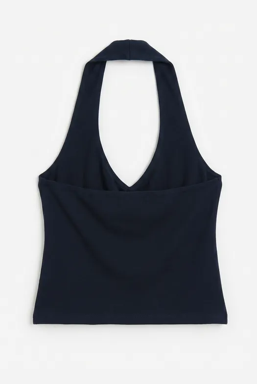 Bayan Lacivert Boyundan Bağlı Crop Top - BSL