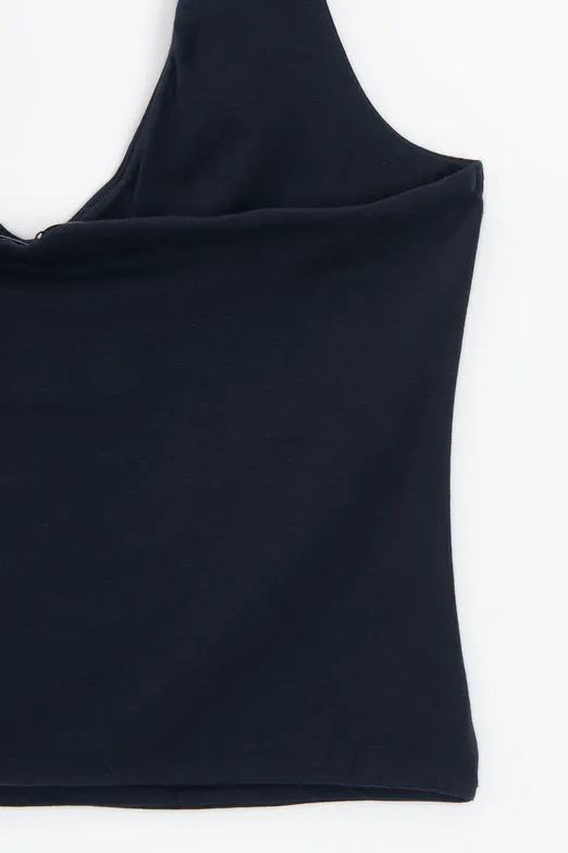 Bayan Lacivert Boyundan Bağlı Crop Top - BSL