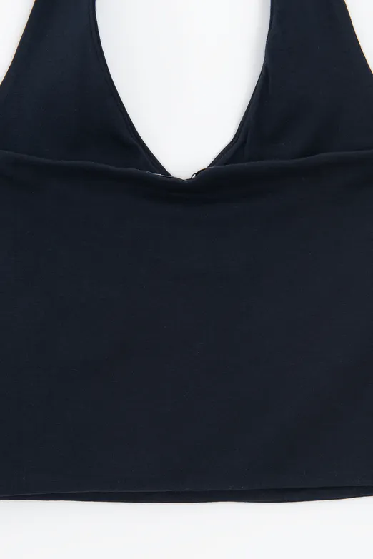Bayan Lacivert Boyundan Bağlı Crop Top - BSL