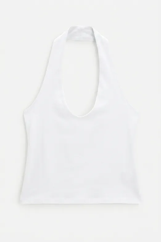 Bayan Beyaz Boyundan Bağlı Crop Top - BSL