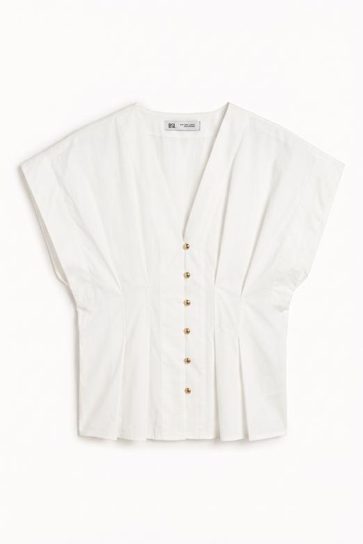 Bayan  V Yakalı Düğmeli %100 Cotton Bluz