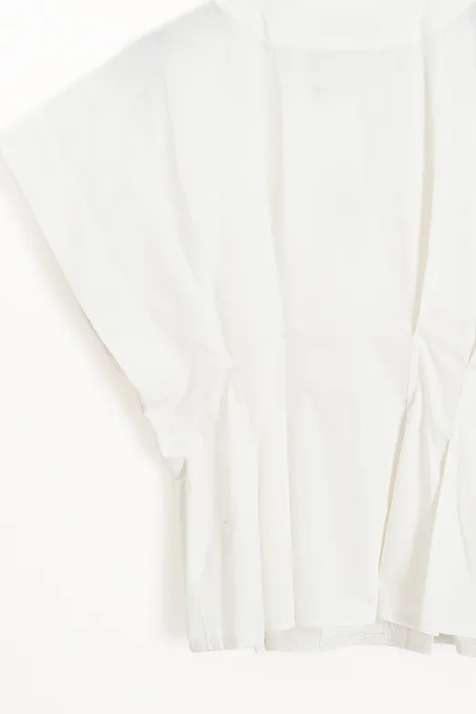 Bayan Beyaz V Yakalı Düğmeli %100 Cotton Bluz - BSL