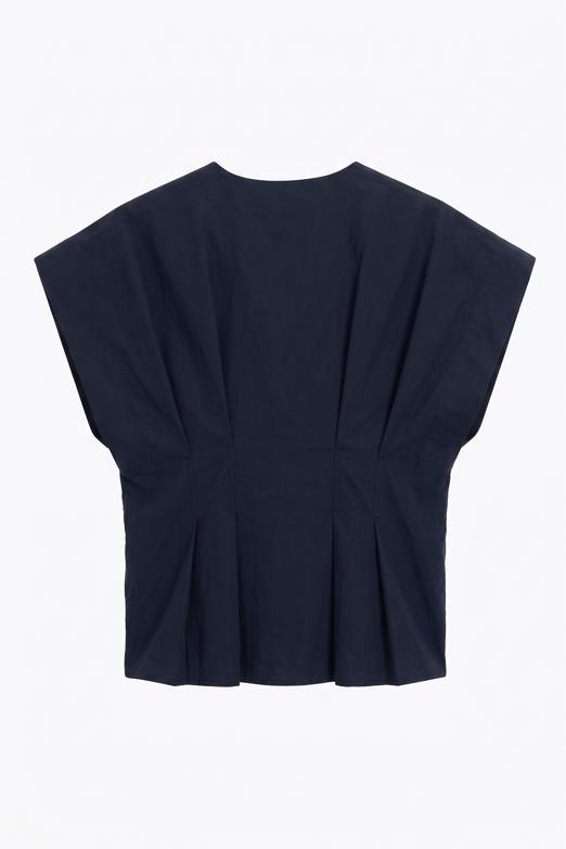 V Yakalı Düğmeli %100 Cotton Bluz