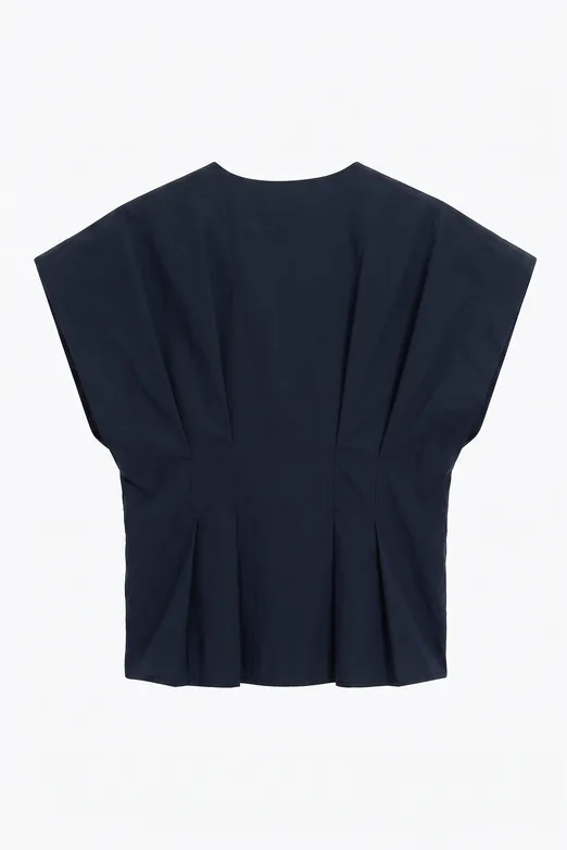 Bayan Lacivert V Yakalı Düğmeli %100 Cotton Bluz - BSL