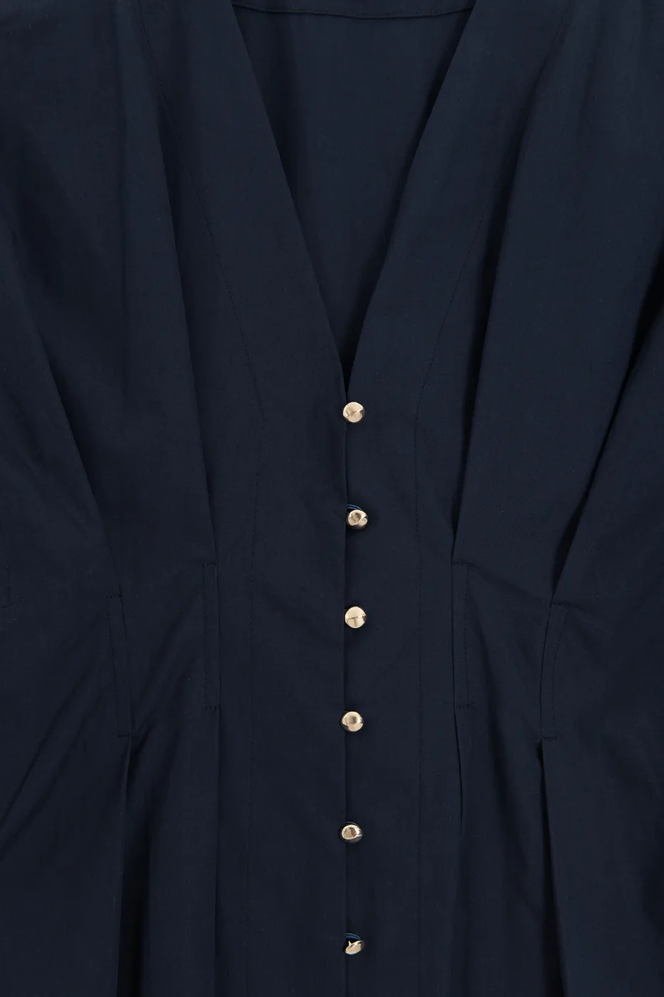 Bayan Lacivert V Yakalı Düğmeli %100 Cotton Bluz
