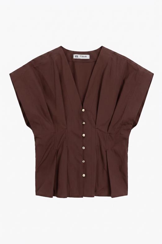 V Yakalı Düğmeli %100 Cotton Bluz