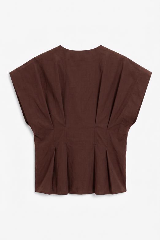 V Yakalı Düğmeli %100 Cotton Bluz
