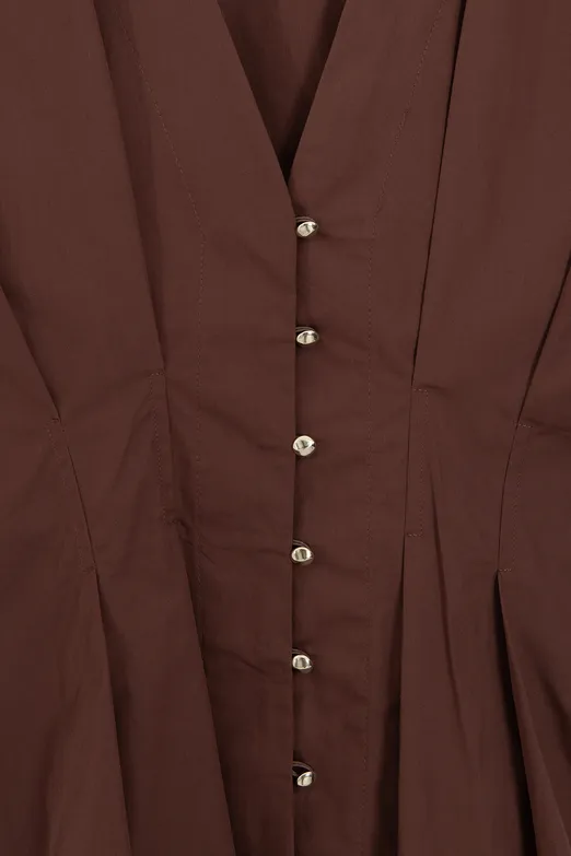 Bayan Tarçın V Yakalı Düğmeli %100 Cotton Bluz - BSL