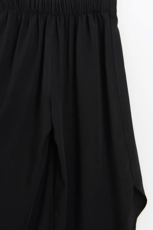 Bayan Siyah Yırtmaçlı Dökümlü  Pantolon - BSL