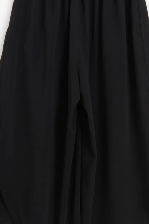 Bayan Siyah Yırtmaçlı Dökümlü  Pantolon - BSL
