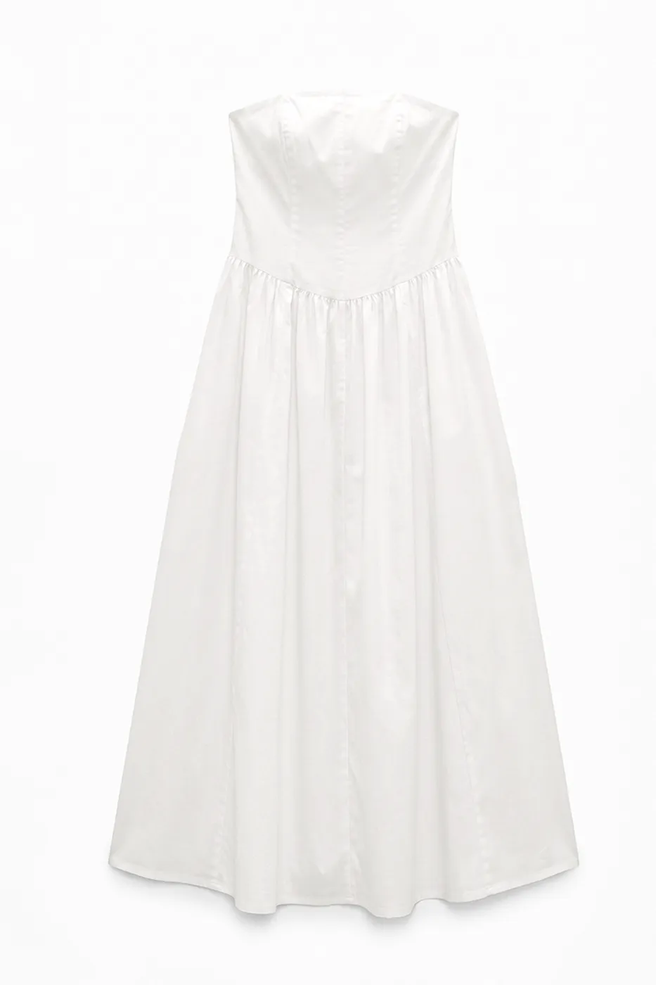 Bayan Beyaz %100 Cotton Straplez Midi Elbise