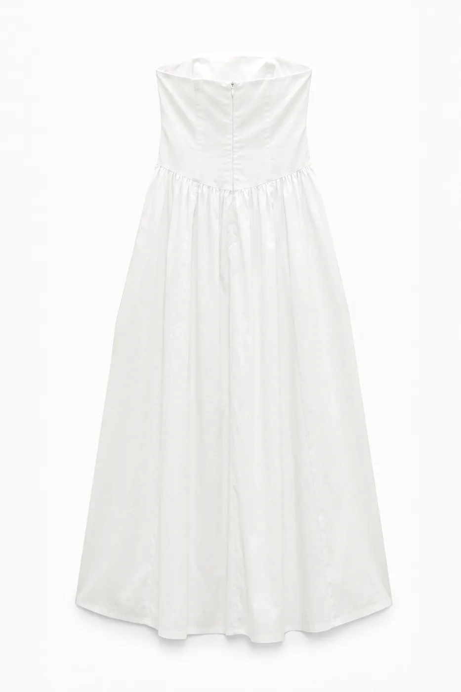 Bayan Beyaz %100 Cotton Straplez Midi Elbise