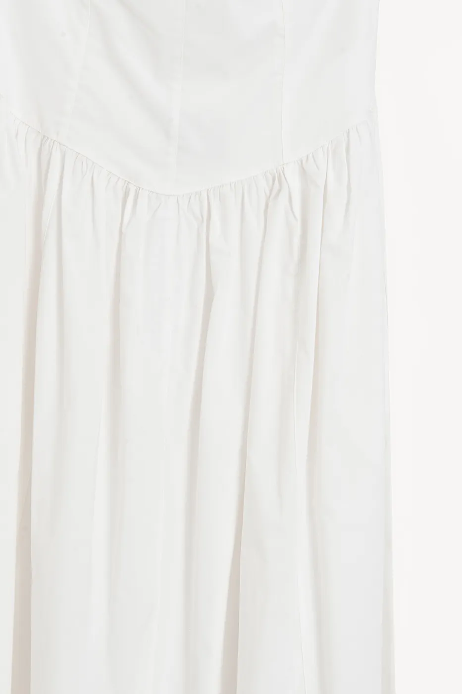 Bayan Beyaz %100 Cotton Straplez Midi Elbise