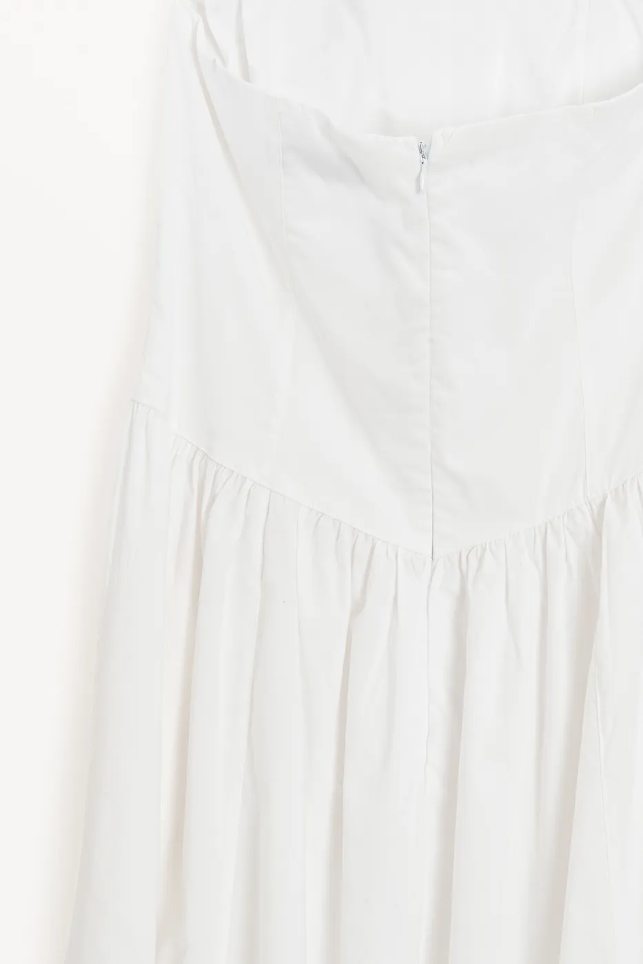 Bayan Beyaz %100 Cotton Straplez Midi Elbise