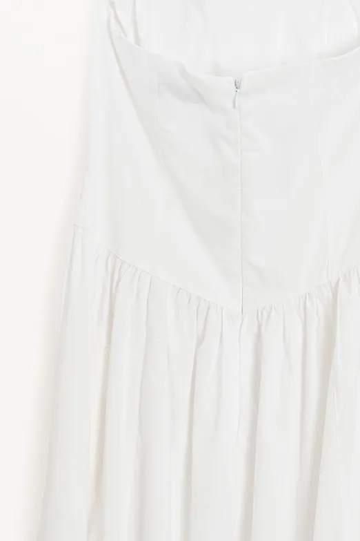 Bayan Beyaz %100 Cotton Straplez Midi Elbise - BSL